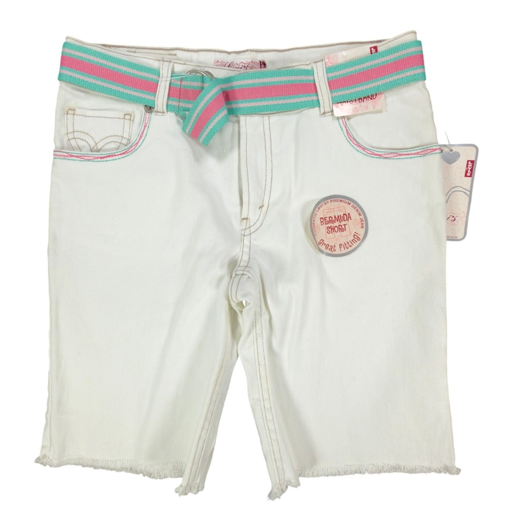 Levi's Y2K Bermuda Shorts Girls 14 White Ramie Cotton NWT C681